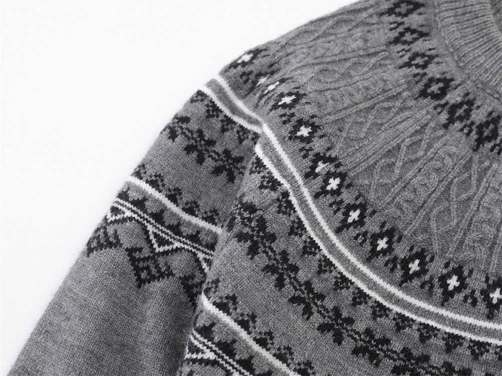 DAXUEN creamy white Nordic pattern pullover knit sweater