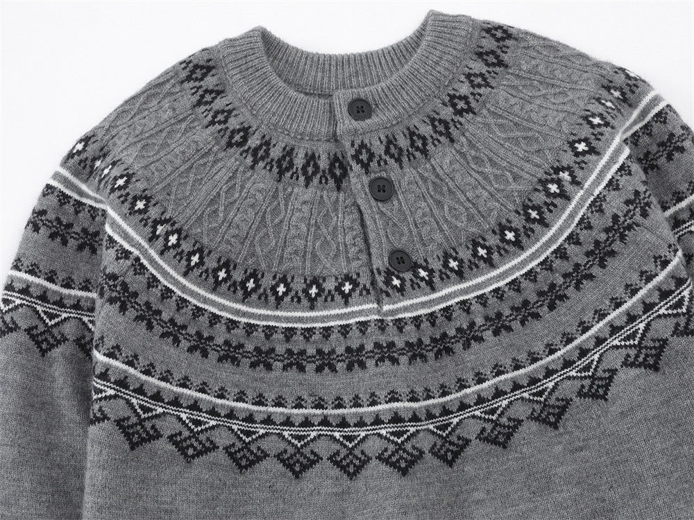 DAXUEN creamy white Nordic pattern pullover knit sweater