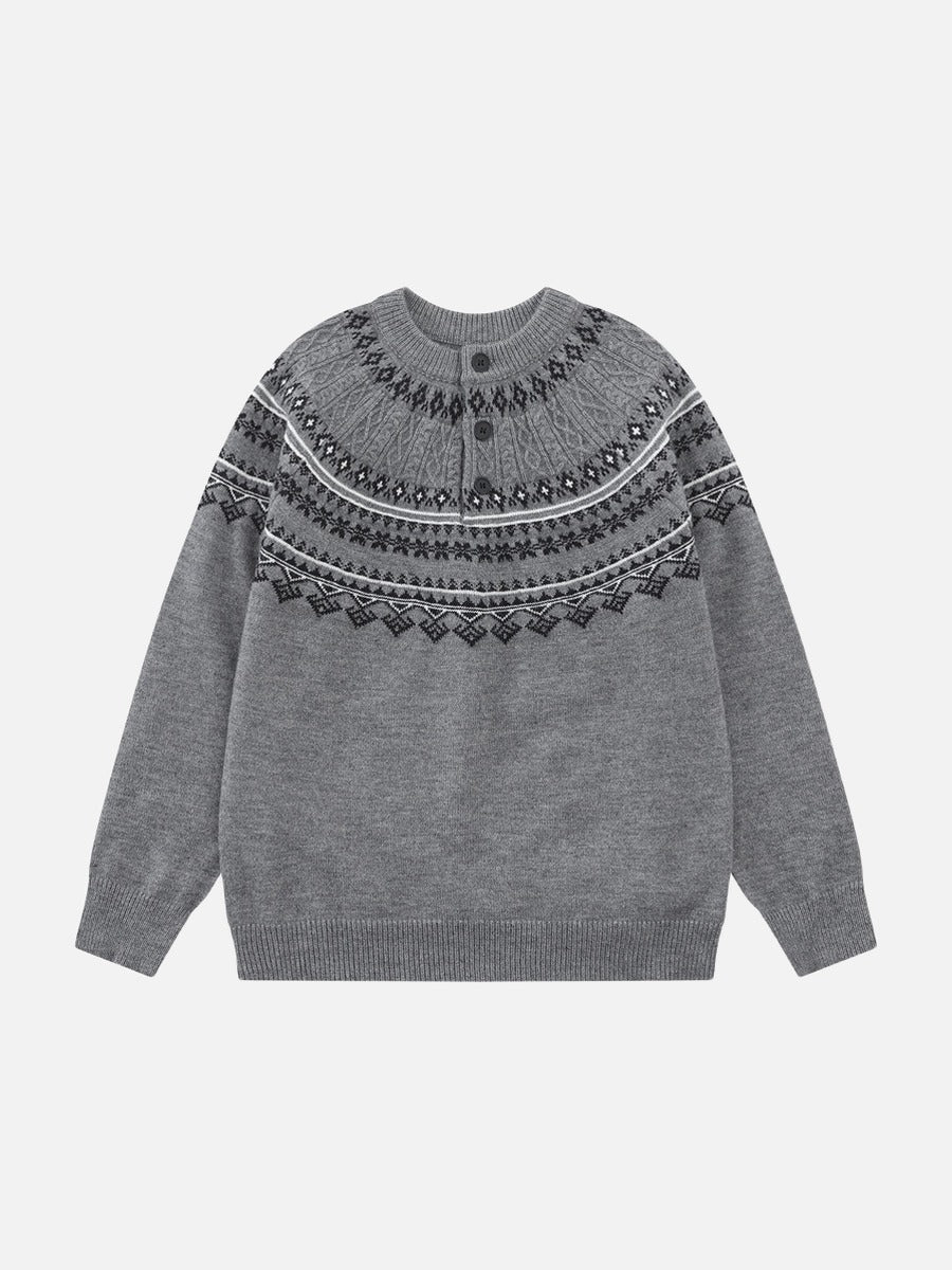 DAXUEN creamy white Nordic pattern pullover knit sweater