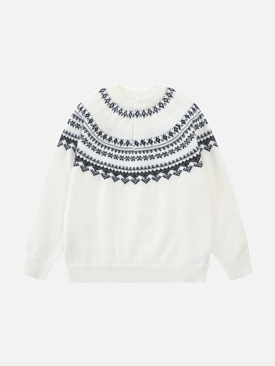DAXUEN creamy white Nordic pattern pullover knit sweater