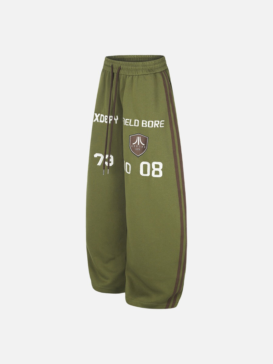 Olive Green Balloon Track Pants with Bold Graphics