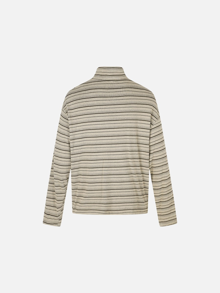 Olive Green Striped Mock Neck Long Sleeve Top