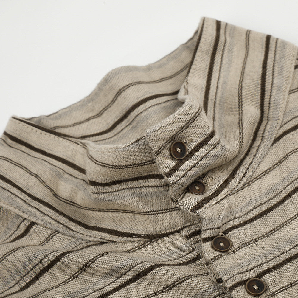 Olive Green Striped Mock Neck Long Sleeve Top