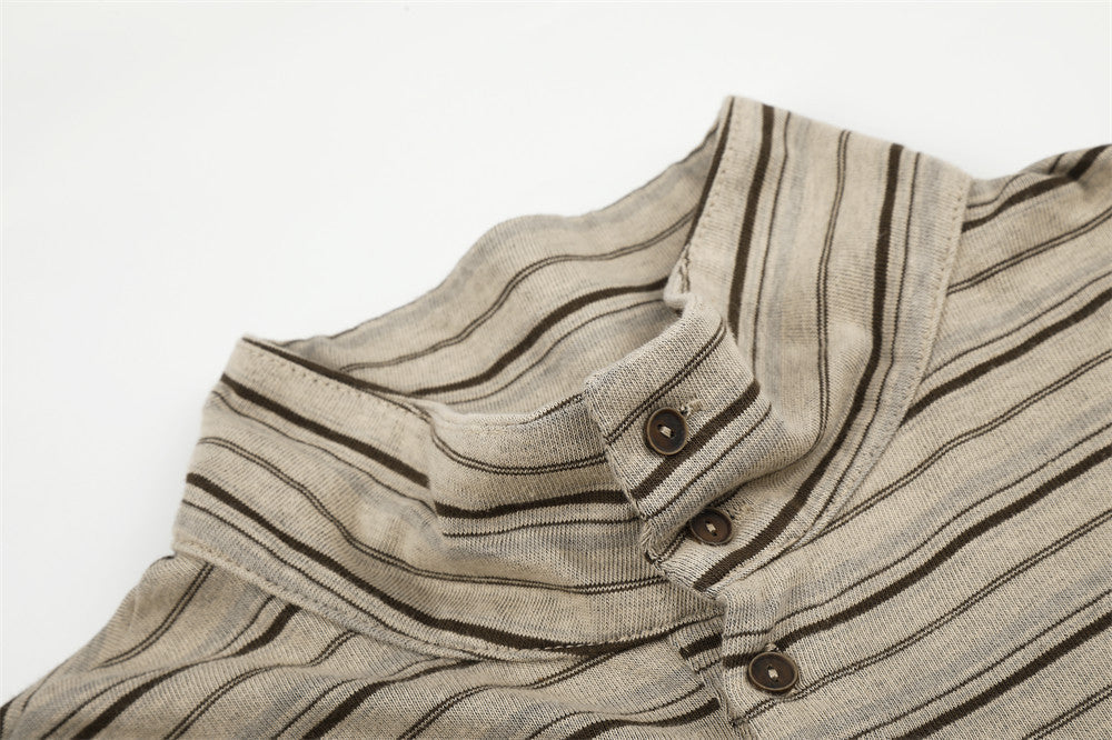 Olive Green Striped Mock Neck Long Sleeve Top