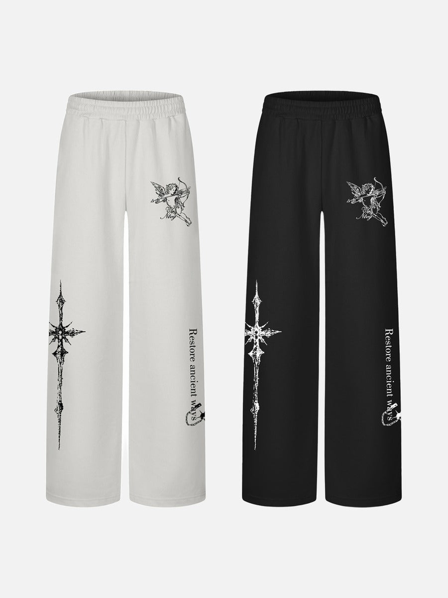 Ornate Cross and Winged Graphic Sweatpants