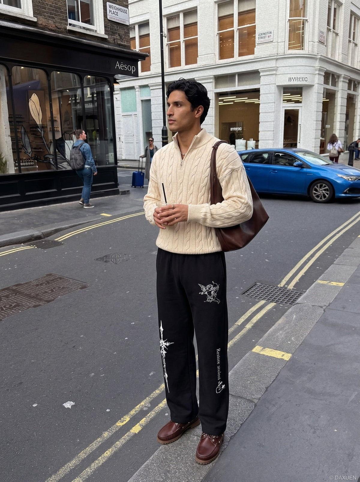 Ornate Cross and Winged Graphic Sweatpants