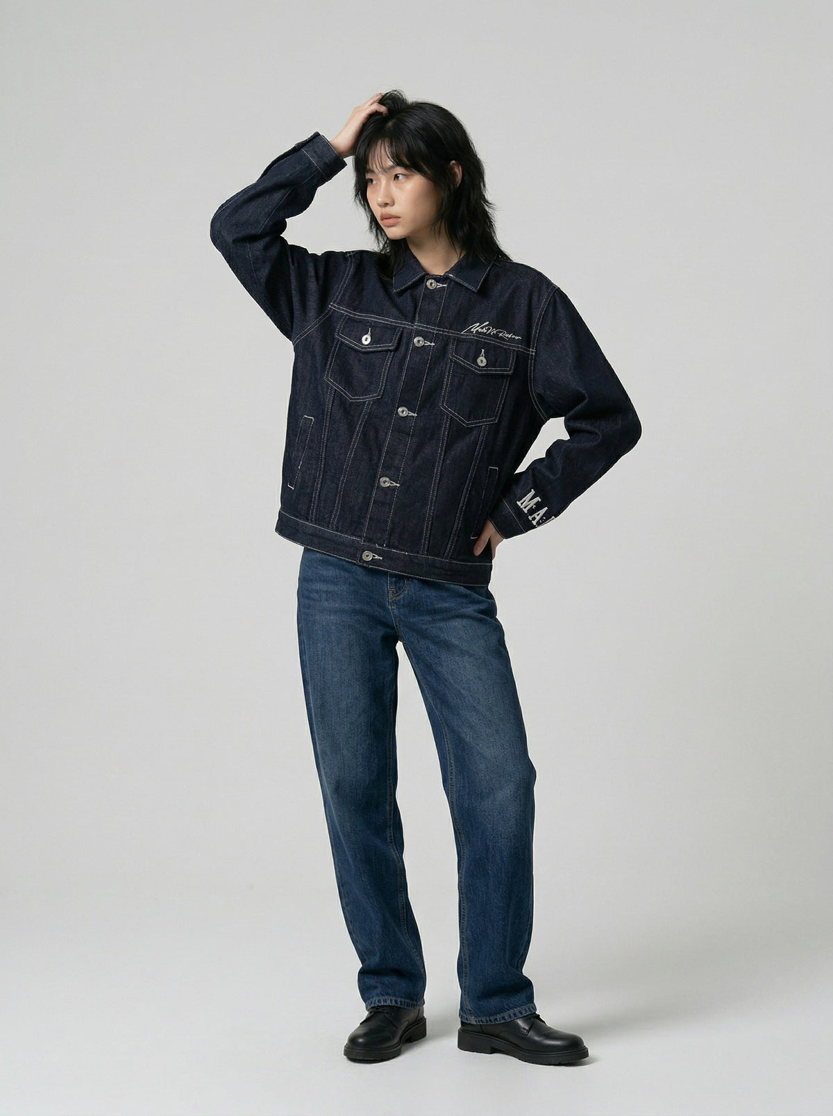 Oversized Denim Jacket with Bold Embroidery