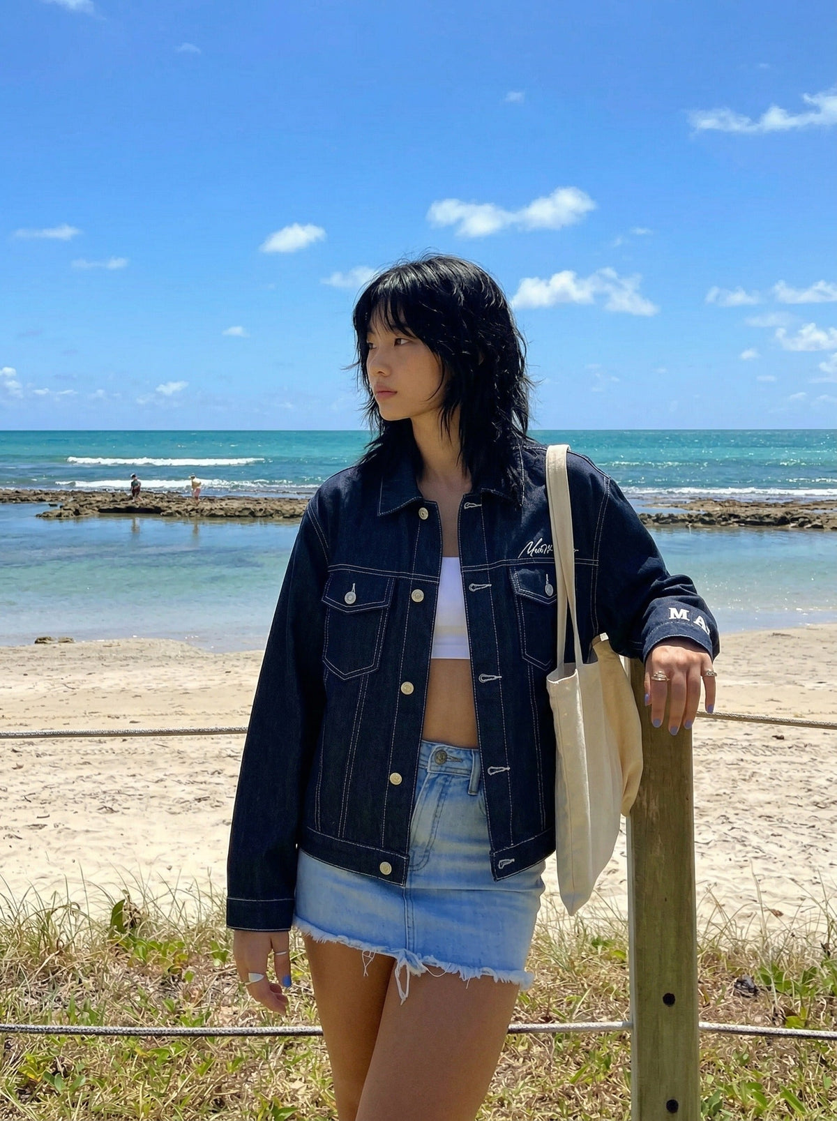 Oversized Denim Jacket with Bold Embroidery