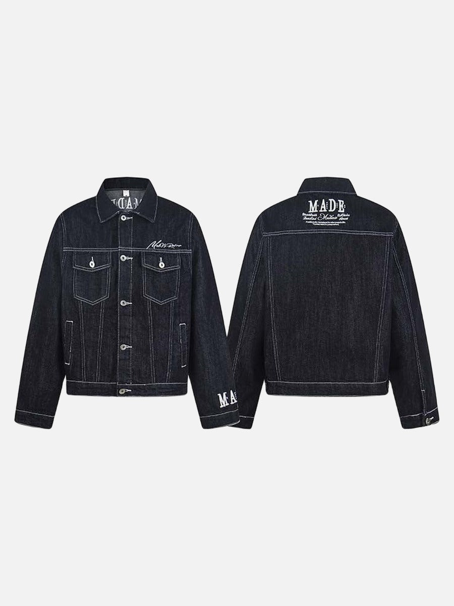 Oversized Denim Jacket with Bold Embroidery