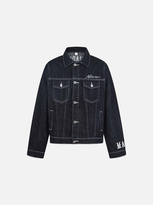 Oversized Denim Jacket with Bold Embroidery - Blue / M