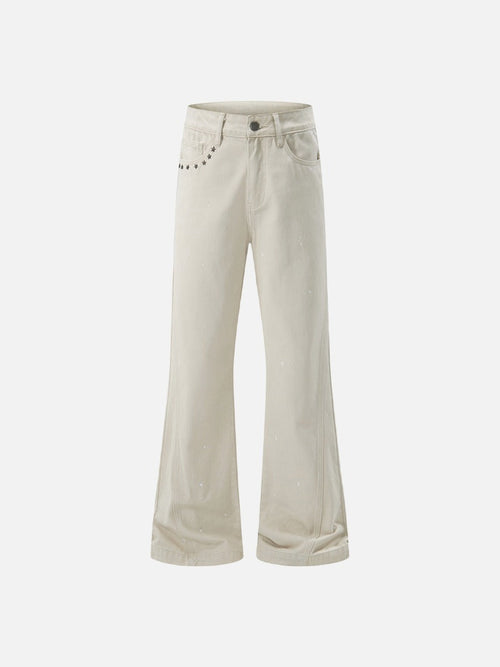 Jeans acampanados con salpicaduras de pintura y tachuelas de estrella - Albaricoque / XS