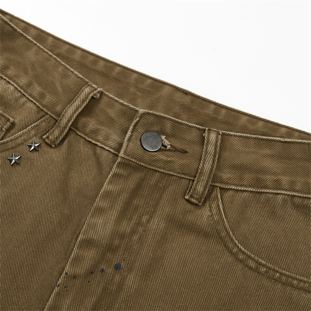 Paint-Splatter Flared Jeans with Star Studs