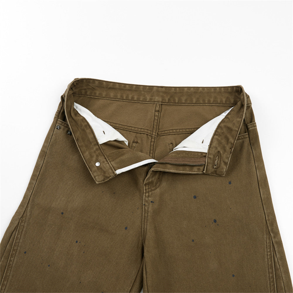 Paint-Splatter Flared Jeans with Star Studs