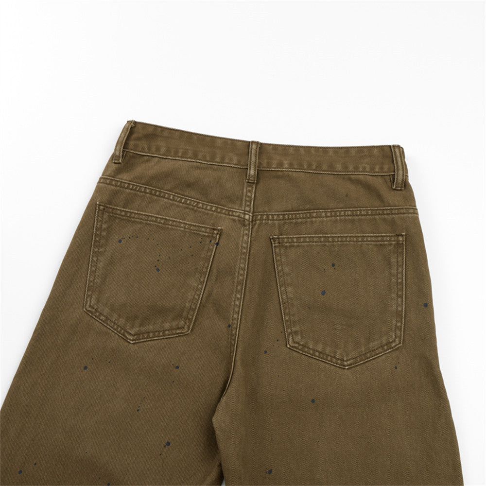 Paint-Splatter Flared Jeans with Star Studs