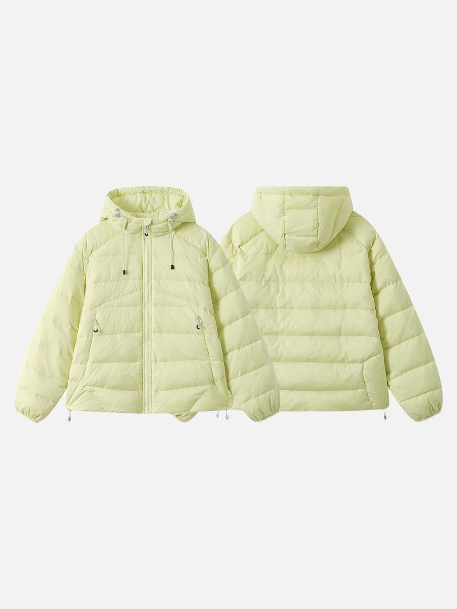 Pale Yellow Quilted Down Hooded Jacket