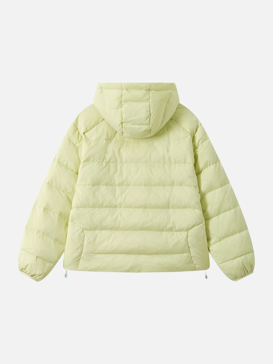 Pale Yellow Quilted Down Hooded Jacket