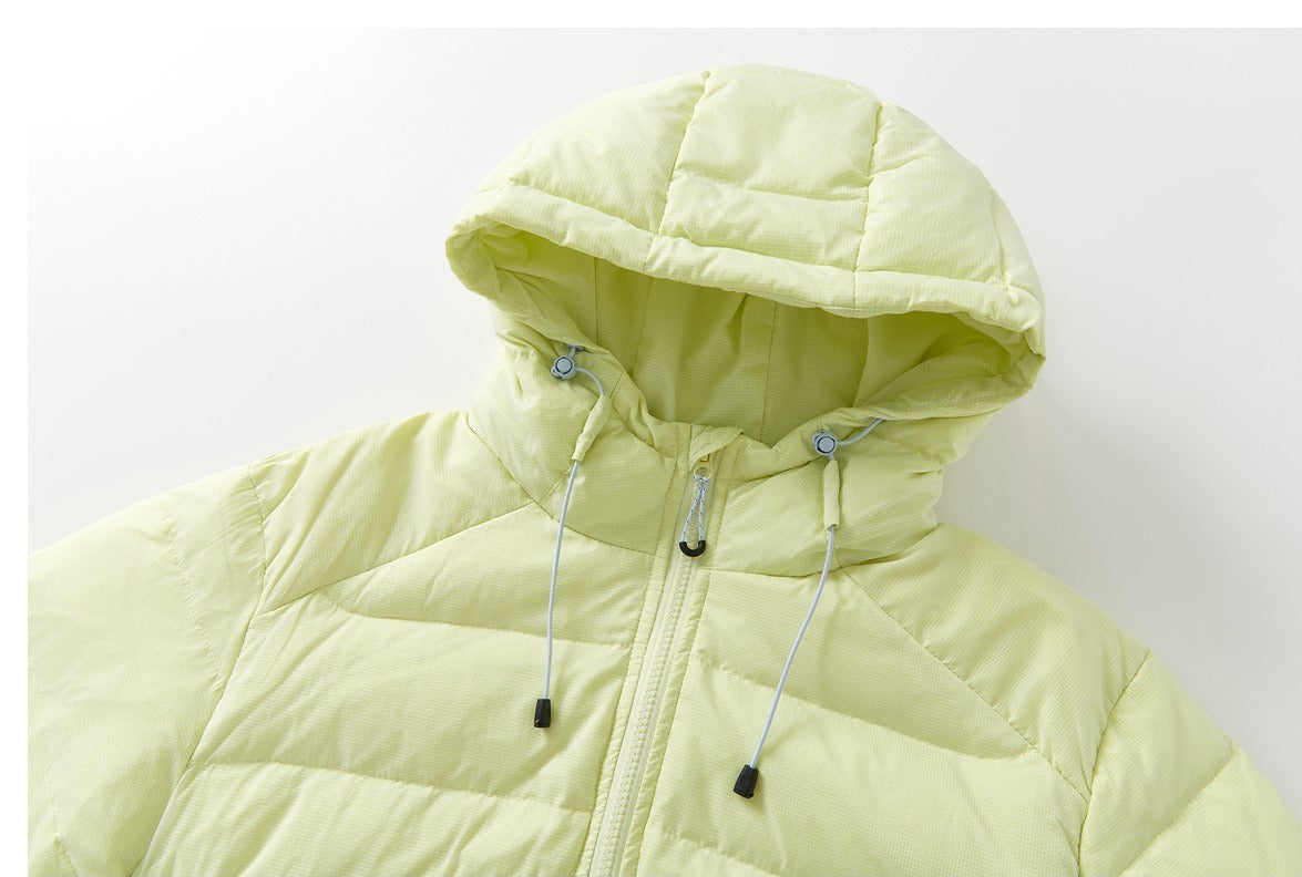 Pale Yellow Quilted Down Hooded Jacket
