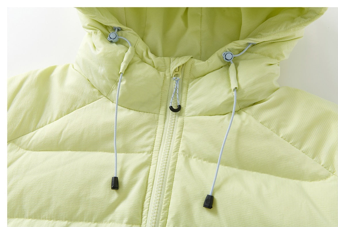 Pale Yellow Quilted Down Hooded Jacket