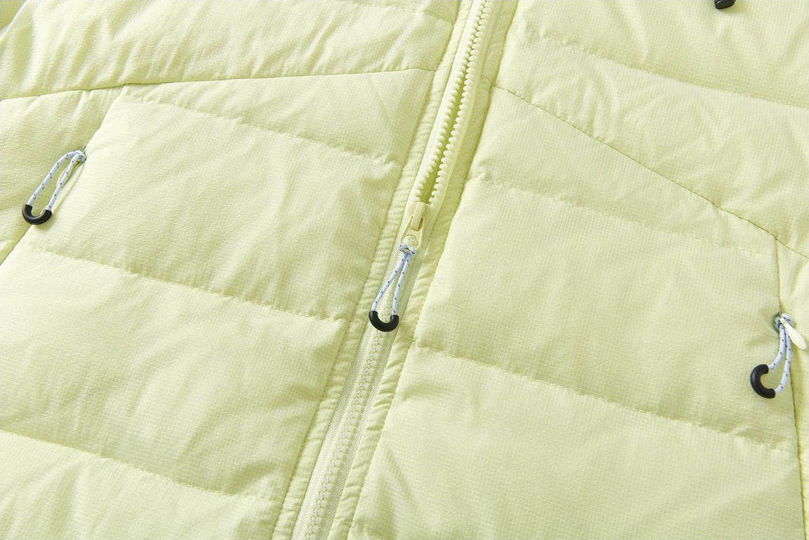 Pale Yellow Quilted Down Hooded Jacket