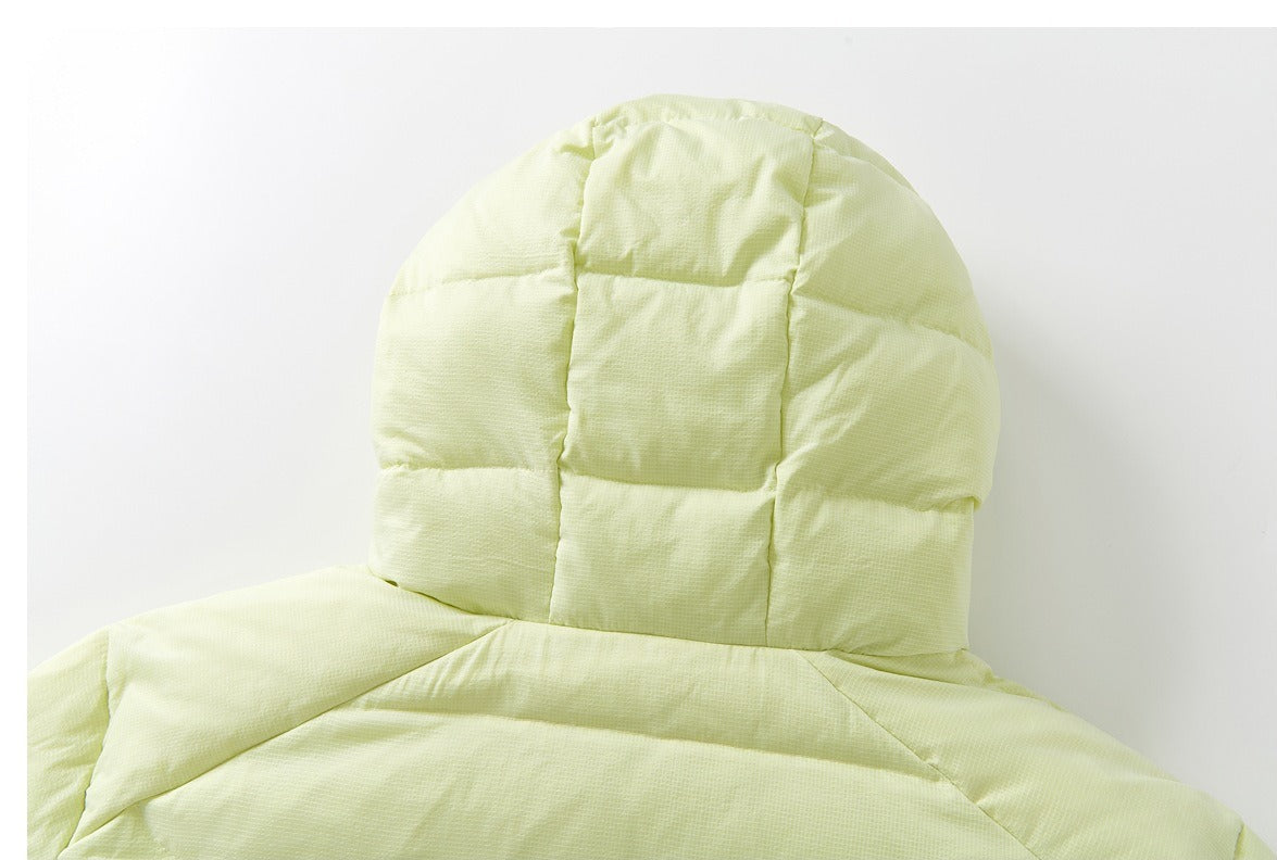 Pale Yellow Quilted Down Hooded Jacket