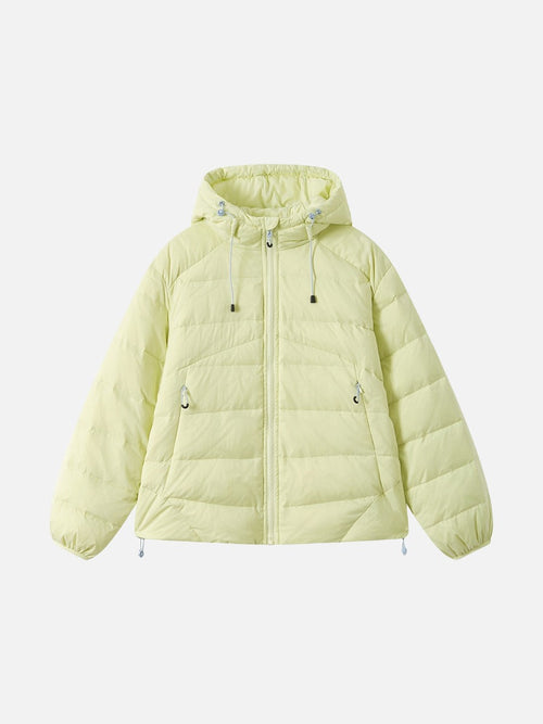 Pale Yellow Quilted Down Hooded Jacket - Yellow / S