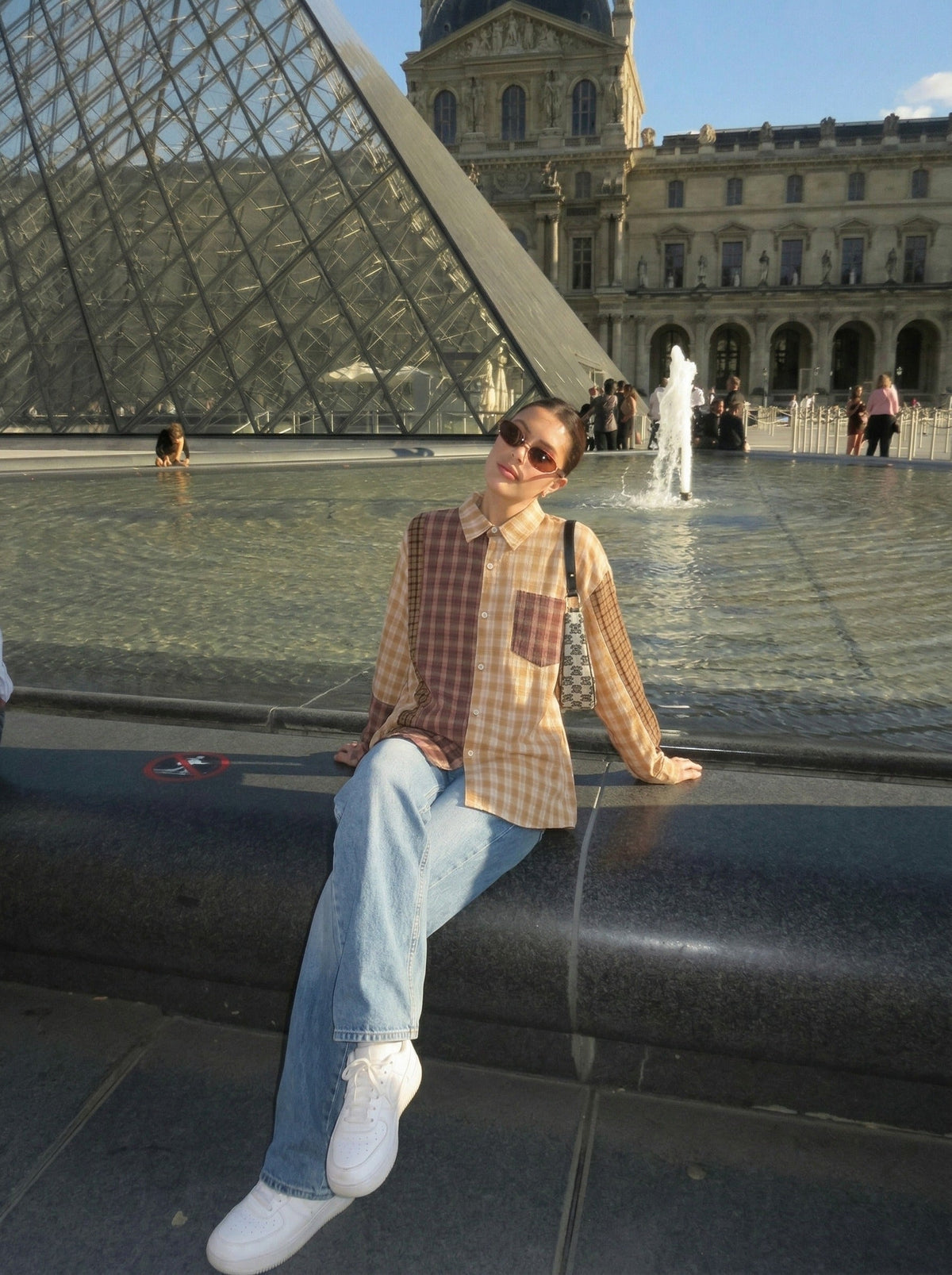 Langärmliges Hemd mit Patchwork-Karomuster