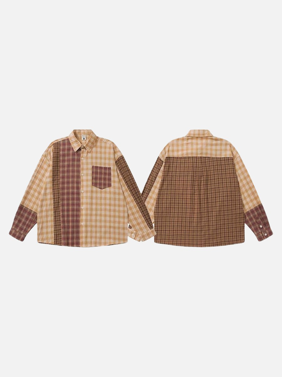 Langärmliges Hemd mit Patchwork-Karomuster