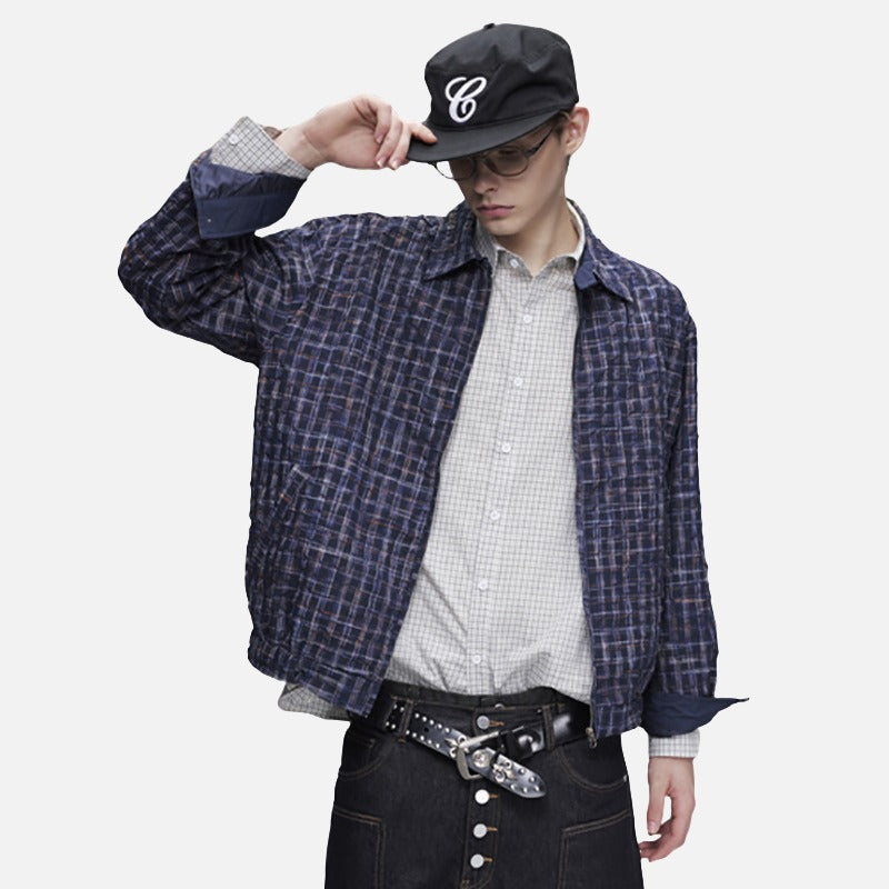 DAXUEN pink and blue plaid bomber jacket