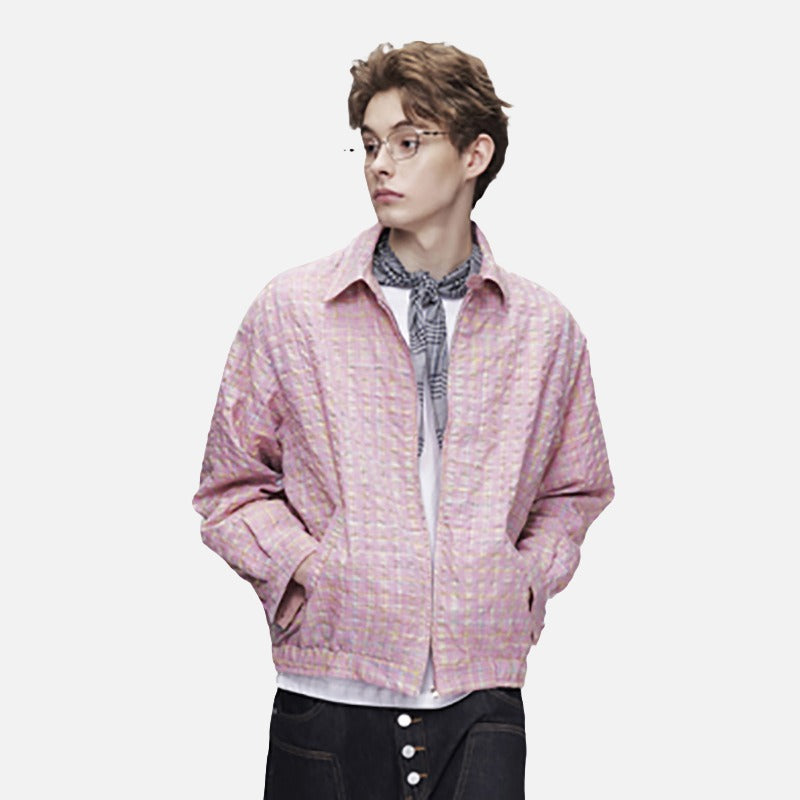 DAXUEN pink and blue plaid bomber jacket