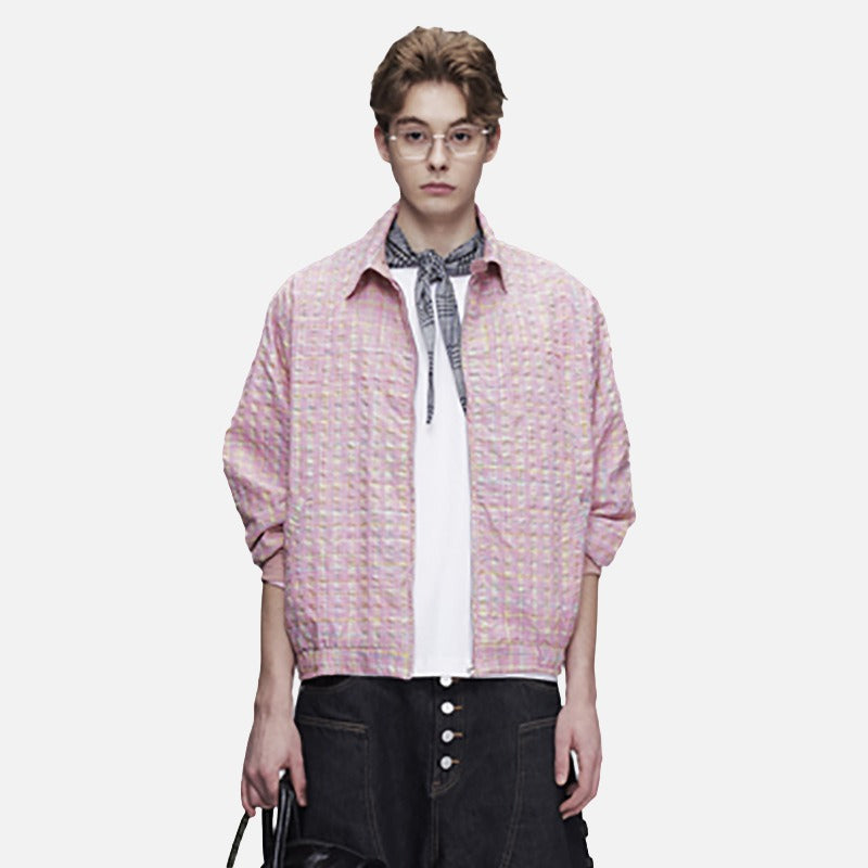 DAXUEN pink and blue plaid bomber jacket