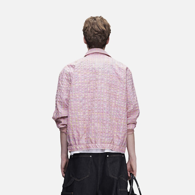 DAXUEN pink and blue plaid bomber jacket