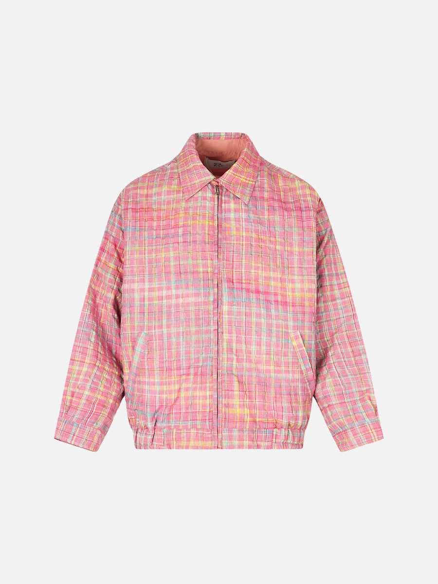 DAXUEN pink and blue plaid bomber jacket