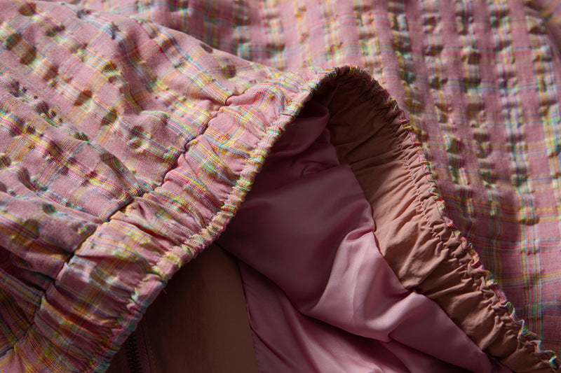 DAXUEN pink and blue plaid bomber jacket