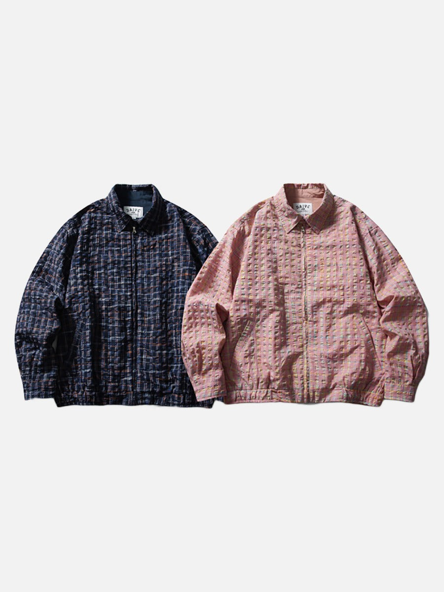 DAXUEN pink and blue plaid bomber jacket
