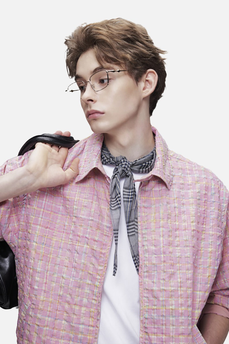 DAXUEN pink and blue plaid bomber jacket