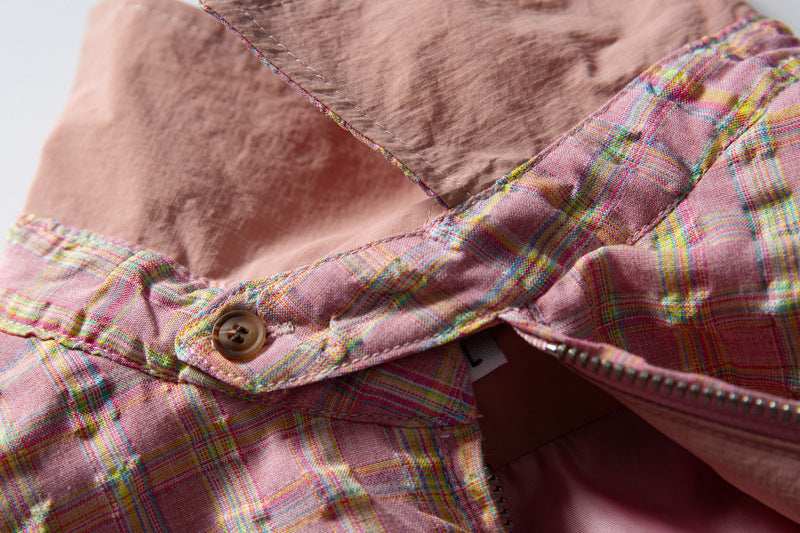 DAXUEN pink and blue plaid bomber jacket