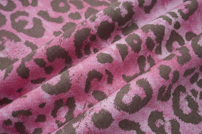 Pink and Brown Leopard Print Wide-Leg Trousers
