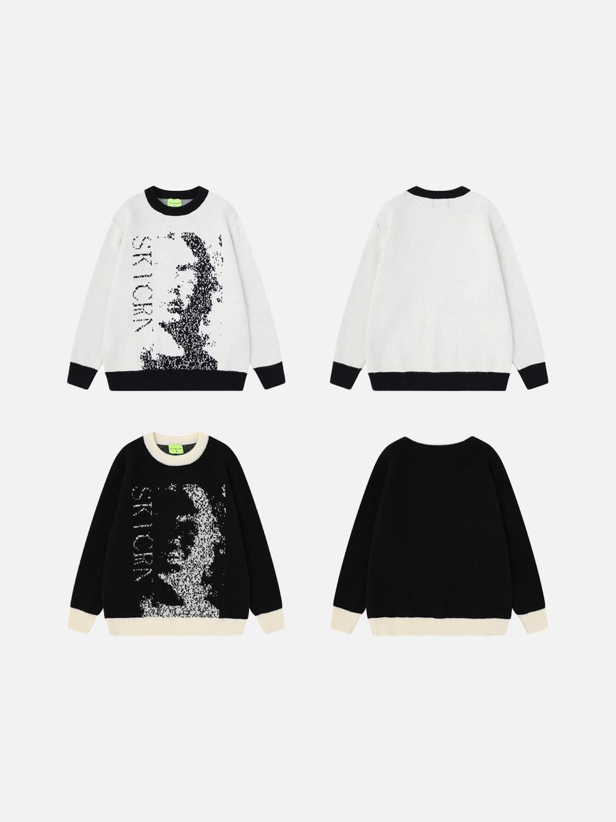 Pixelated Abstract Graphic Knit Sweater