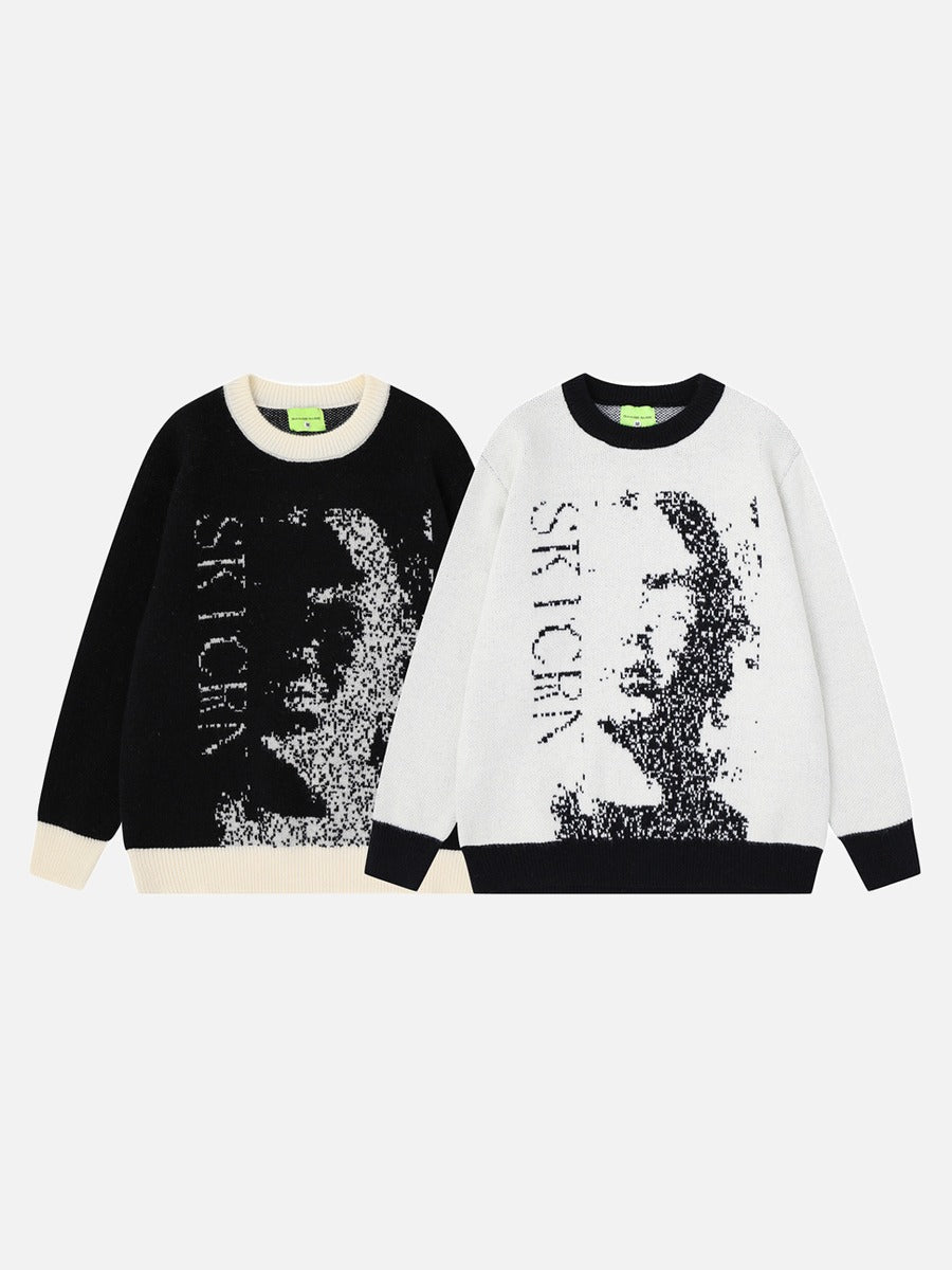 Pixelated Abstract Graphic Knit Sweater