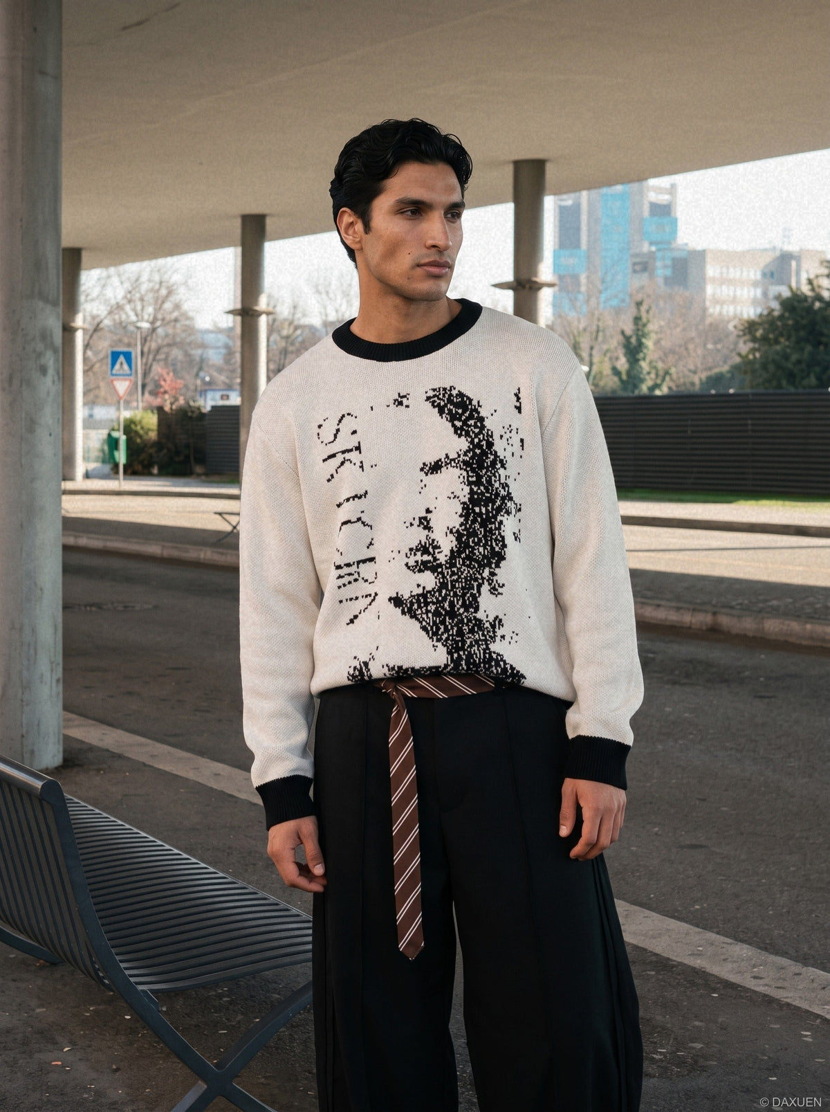 Pixelated Abstract Graphic Knit Sweater