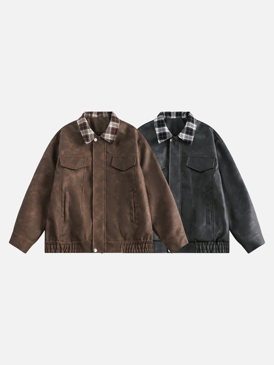 DAXUEN brown plaid-collared bomber jacket