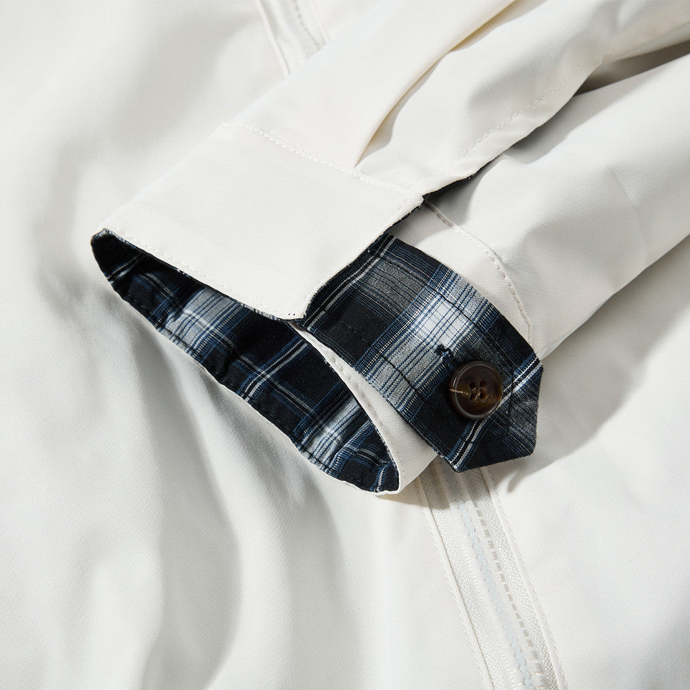 Plaid-Lined Cream Relaxed Bomber Jacket