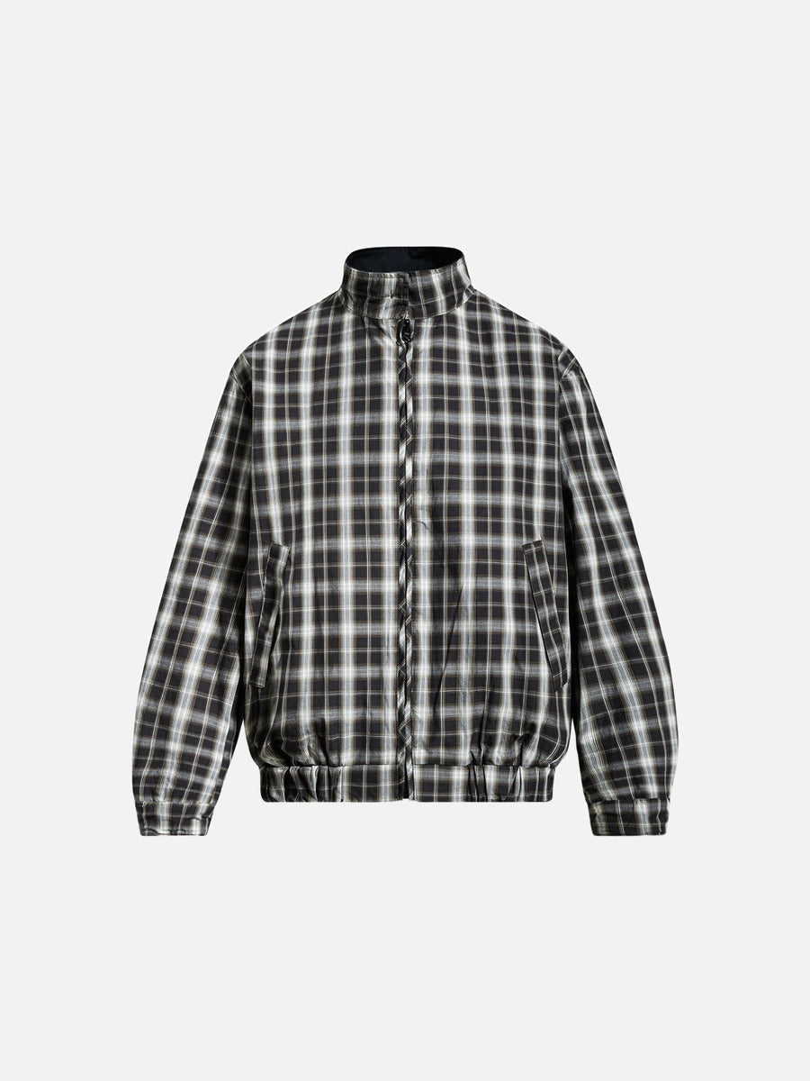 Plaid-Lined Cream Relaxed Bomber Jacket