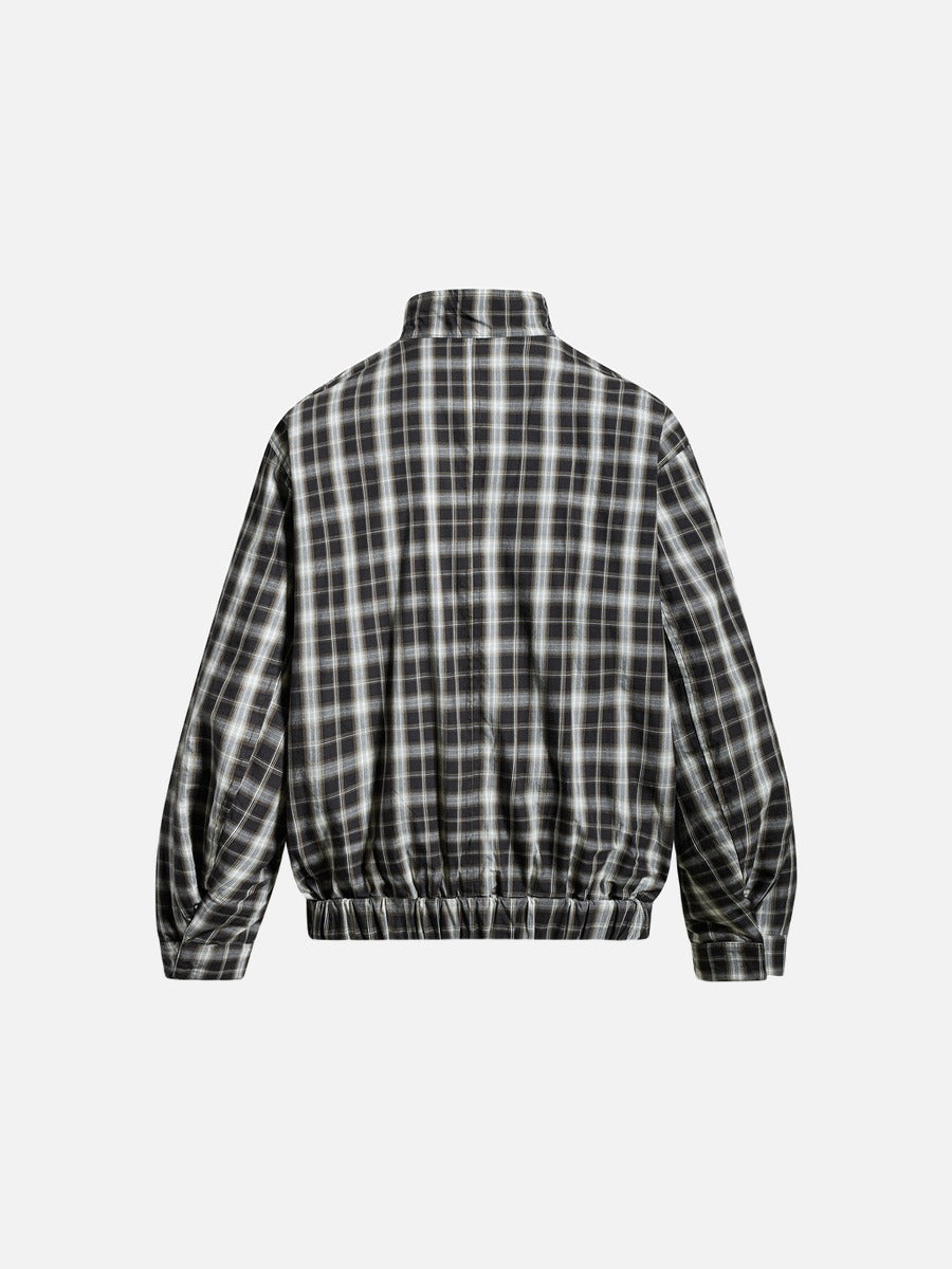 Plaid-Lined Cream Relaxed Bomber Jacket