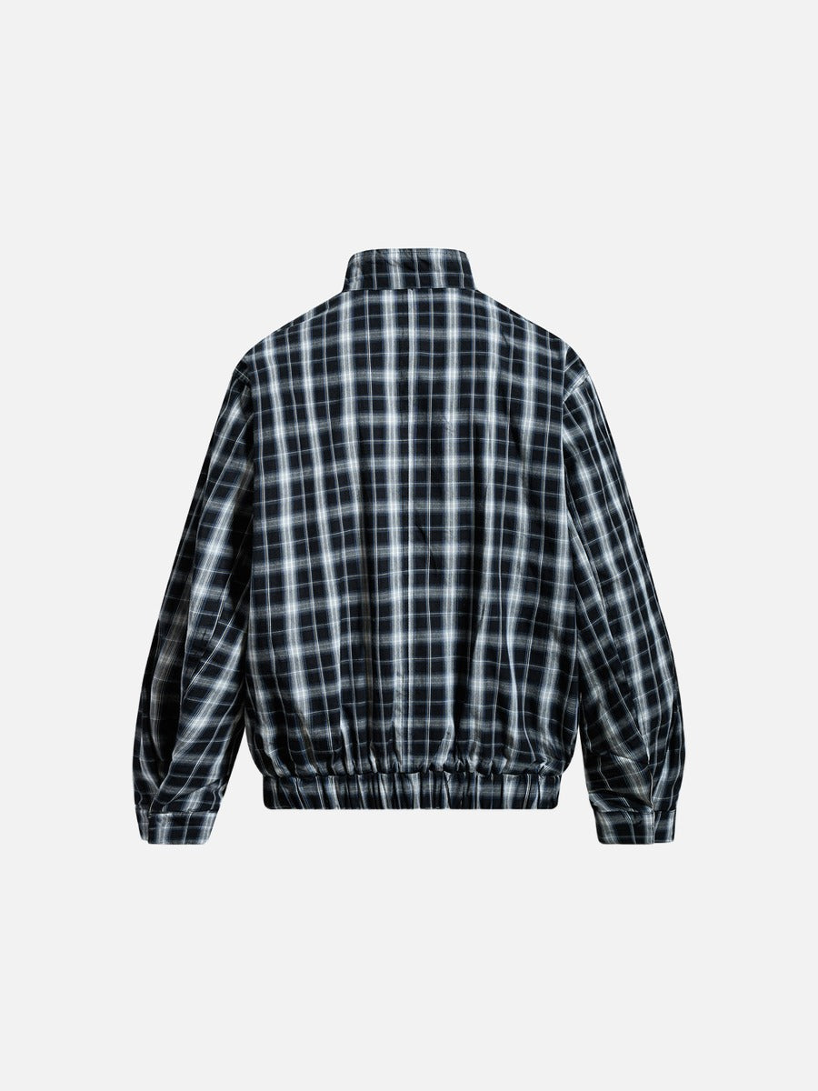 Plaid-Lined Cream Relaxed Bomber Jacket