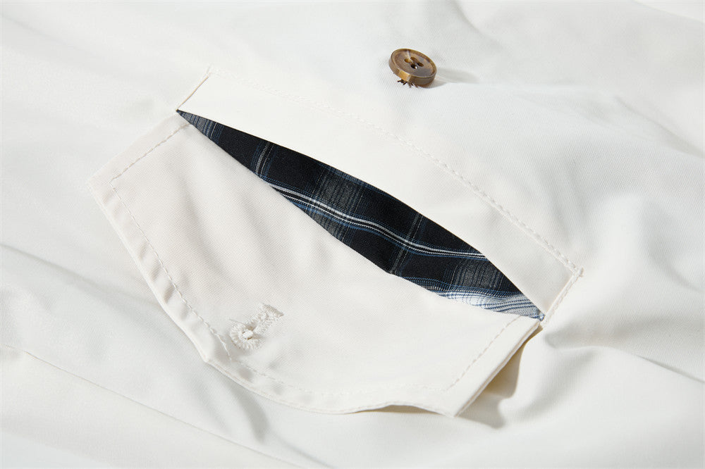 Plaid-Lined Cream Relaxed Bomber Jacket