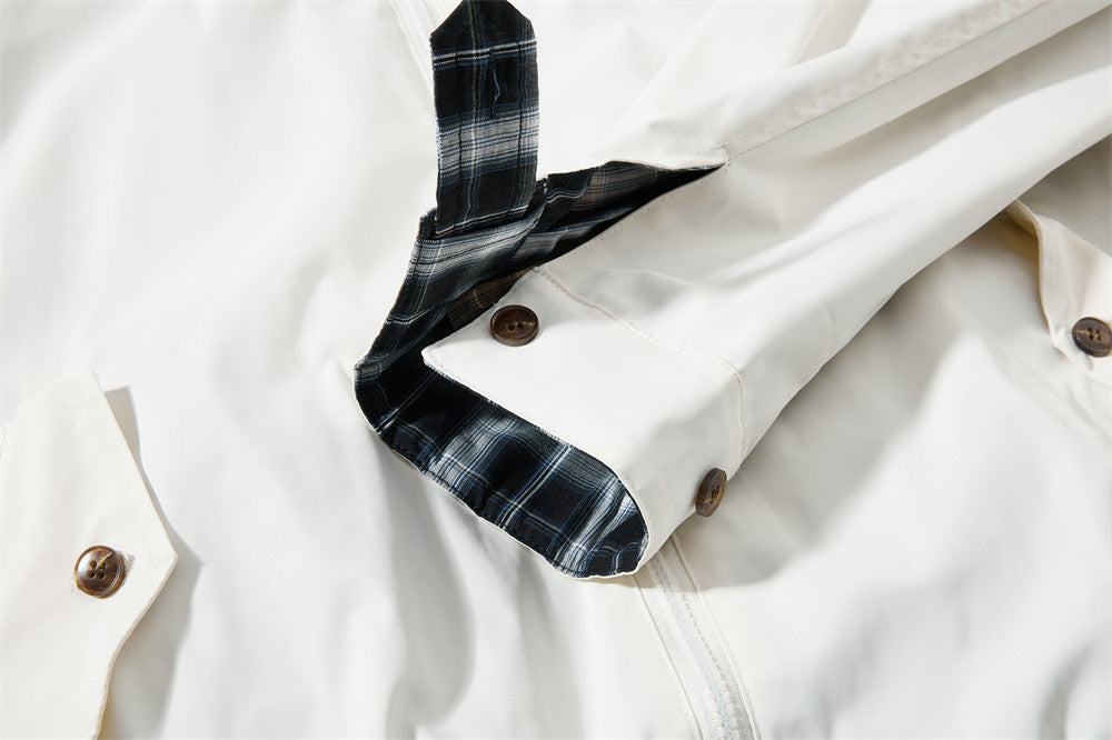 Plaid-Lined Cream Relaxed Bomber Jacket