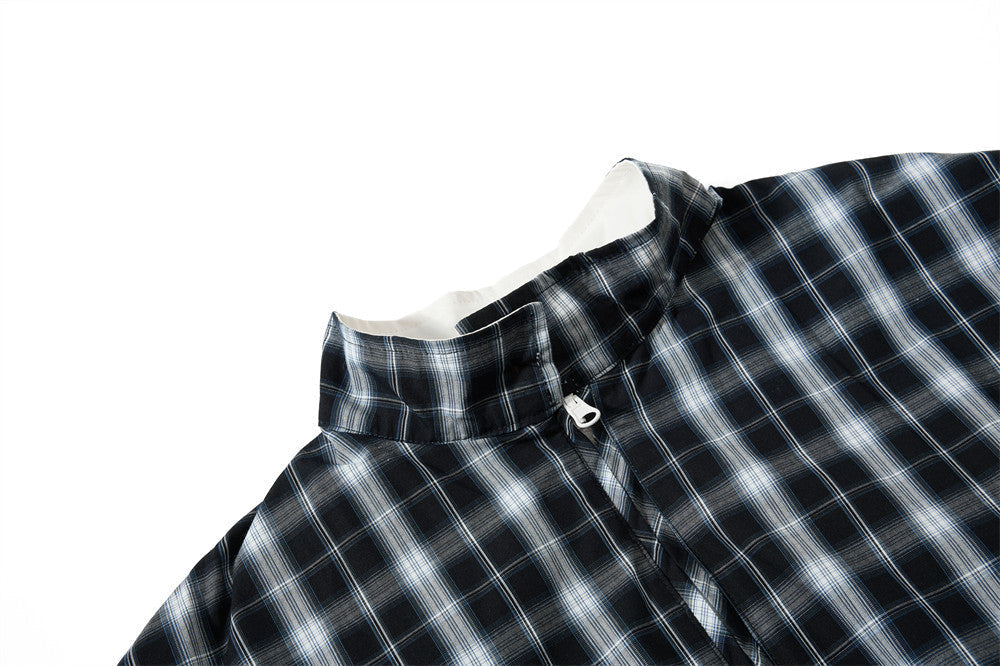 Plaid-Lined Cream Relaxed Bomber Jacket