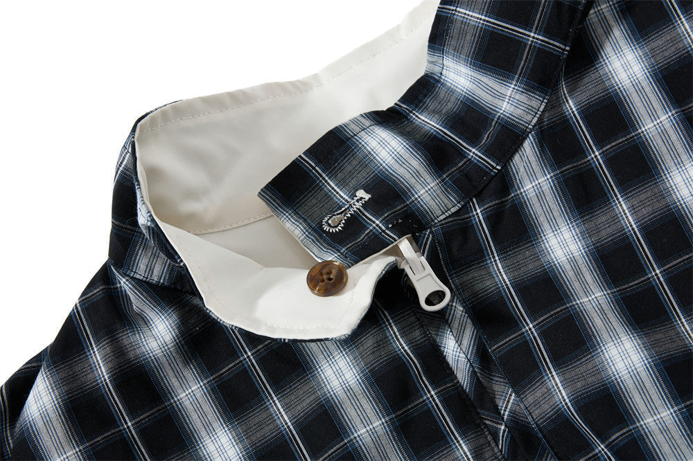 Plaid-Lined Cream Relaxed Bomber Jacket
