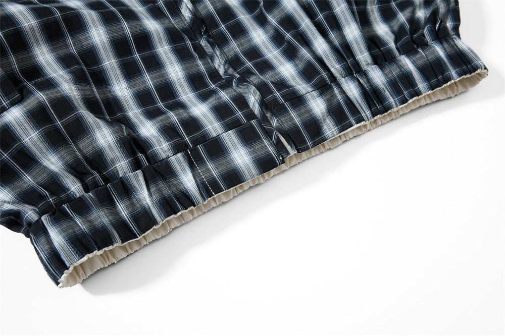 Plaid-Lined Cream Relaxed Bomber Jacket